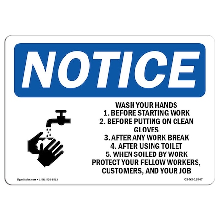 Signmission OSHA Sign, Wash Your Hands 1. Before Starting, 24in X 18in Rigid Plastic, 18" W, 24" L, Landscape OS-NS-P-1824-L-18947
